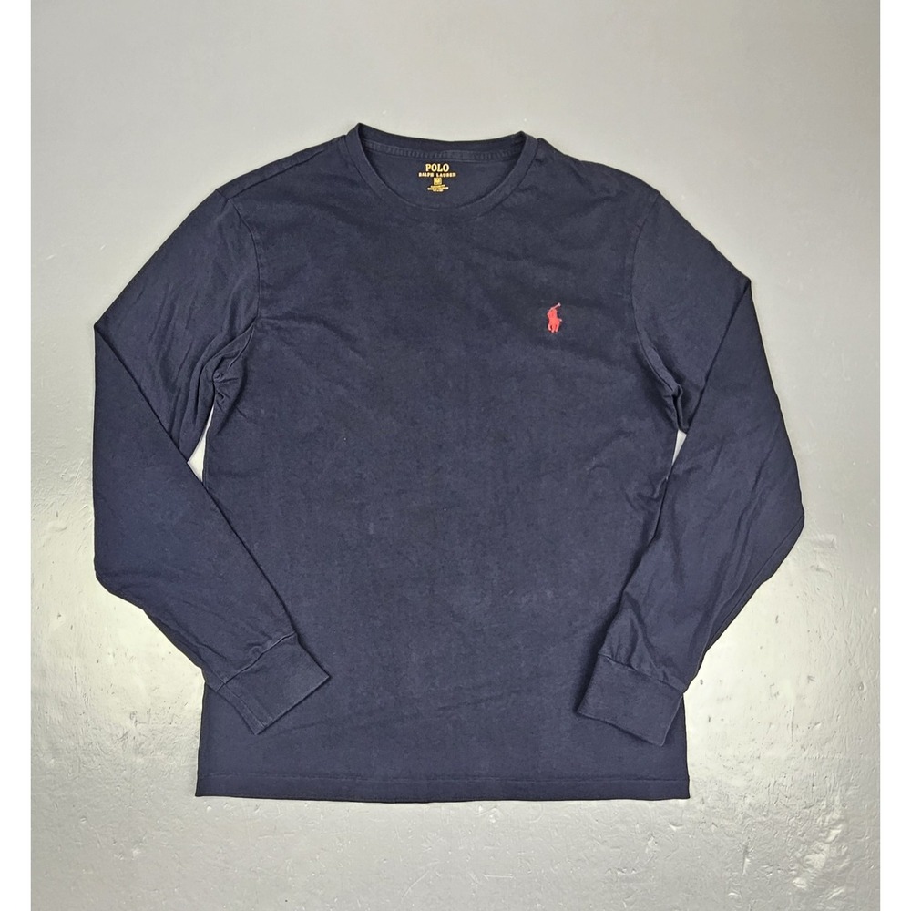Polo Ralph Lauren Shirt Mens Medium. Long Sleeve‎ Navy Blue Classic Red Logo